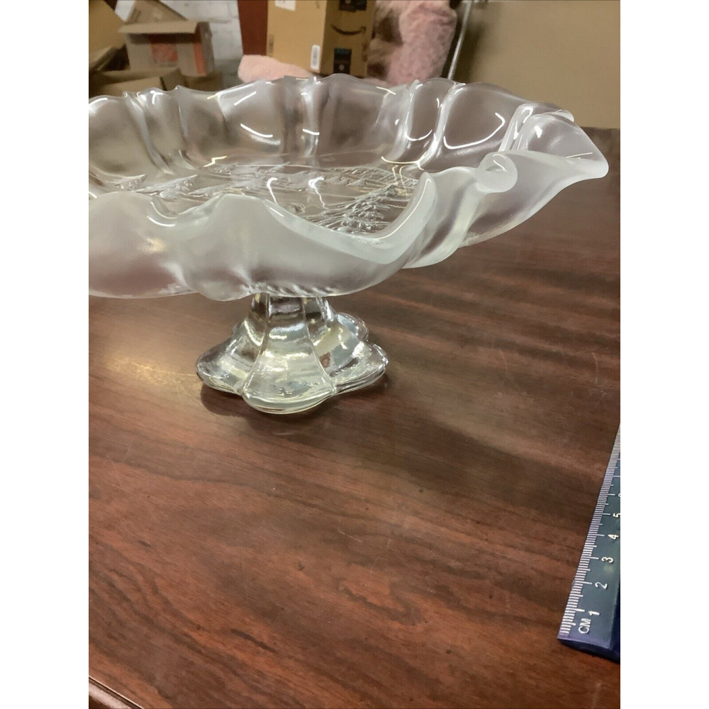 Vintage Mikasa Christmas Pedestal Bowl Trees Frosted Pattern - Picture 3 of 6
